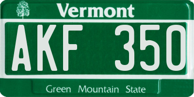 VT license plate AKF350
