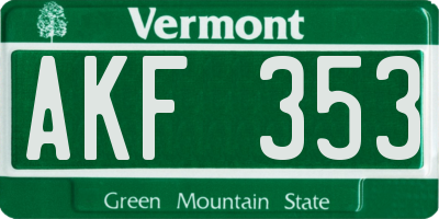 VT license plate AKF353