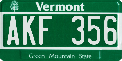 VT license plate AKF356