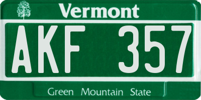 VT license plate AKF357