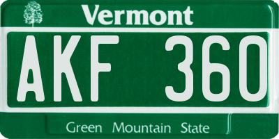 VT license plate AKF360