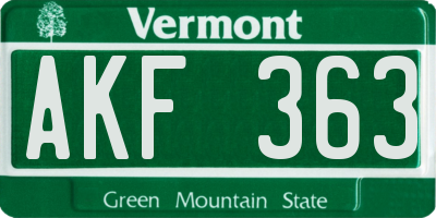 VT license plate AKF363