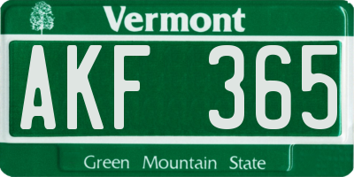 VT license plate AKF365