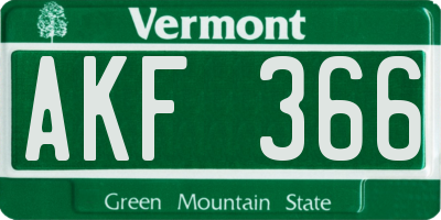 VT license plate AKF366