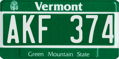 VT license plate AKF374
