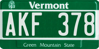 VT license plate AKF378