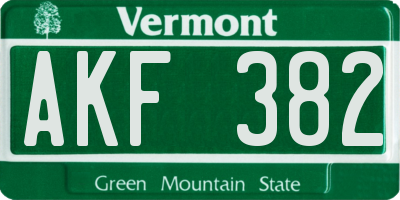VT license plate AKF382