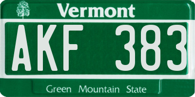 VT license plate AKF383