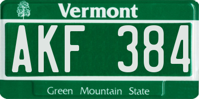 VT license plate AKF384