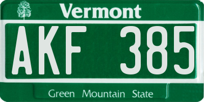 VT license plate AKF385