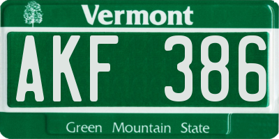 VT license plate AKF386