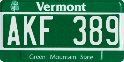 VT license plate AKF389