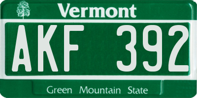 VT license plate AKF392
