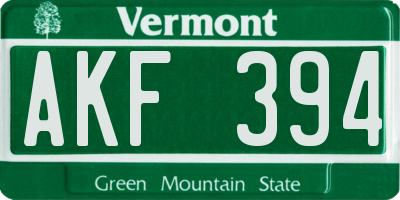 VT license plate AKF394