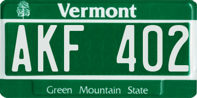 VT license plate AKF402