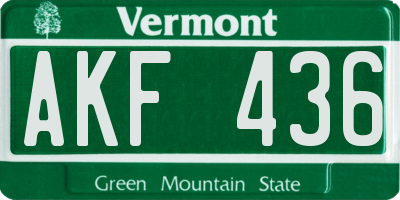 VT license plate AKF436