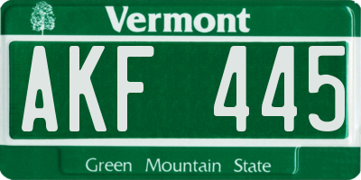 VT license plate AKF445