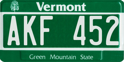 VT license plate AKF452