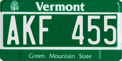 VT license plate AKF455