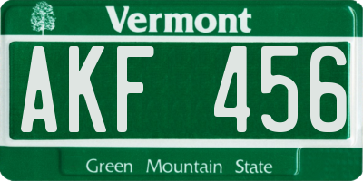 VT license plate AKF456