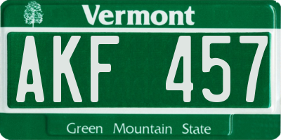 VT license plate AKF457