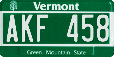 VT license plate AKF458