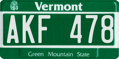 VT license plate AKF478