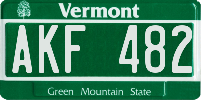 VT license plate AKF482