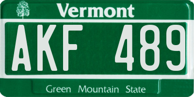 VT license plate AKF489