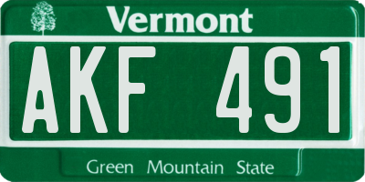 VT license plate AKF491