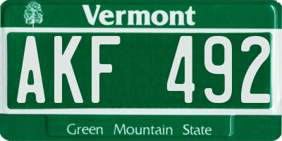 VT license plate AKF492
