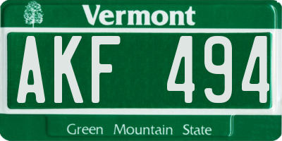 VT license plate AKF494