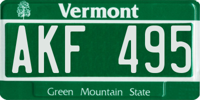 VT license plate AKF495