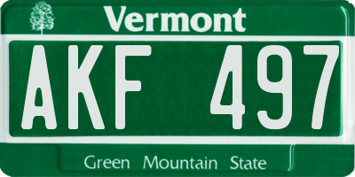 VT license plate AKF497