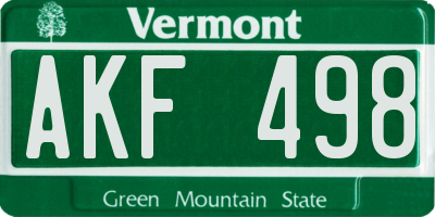 VT license plate AKF498