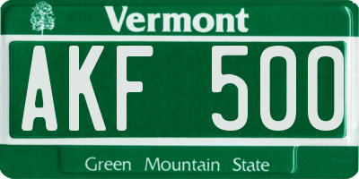 VT license plate AKF500