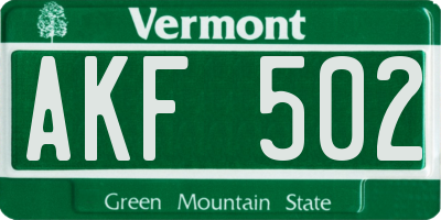 VT license plate AKF502