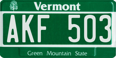 VT license plate AKF503