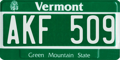 VT license plate AKF509