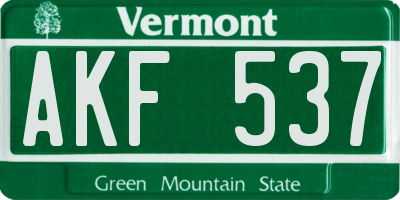 VT license plate AKF537
