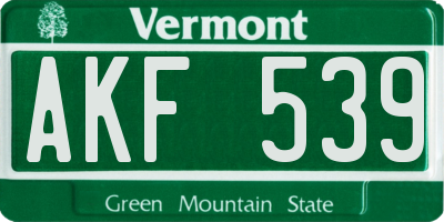 VT license plate AKF539
