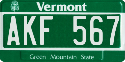 VT license plate AKF567