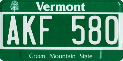 VT license plate AKF580