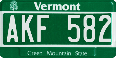 VT license plate AKF582