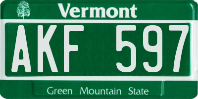 VT license plate AKF597