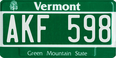 VT license plate AKF598