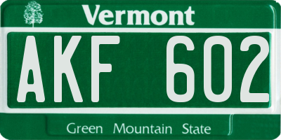VT license plate AKF602