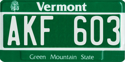 VT license plate AKF603