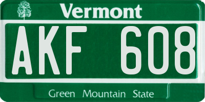 VT license plate AKF608