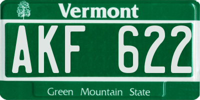 VT license plate AKF622